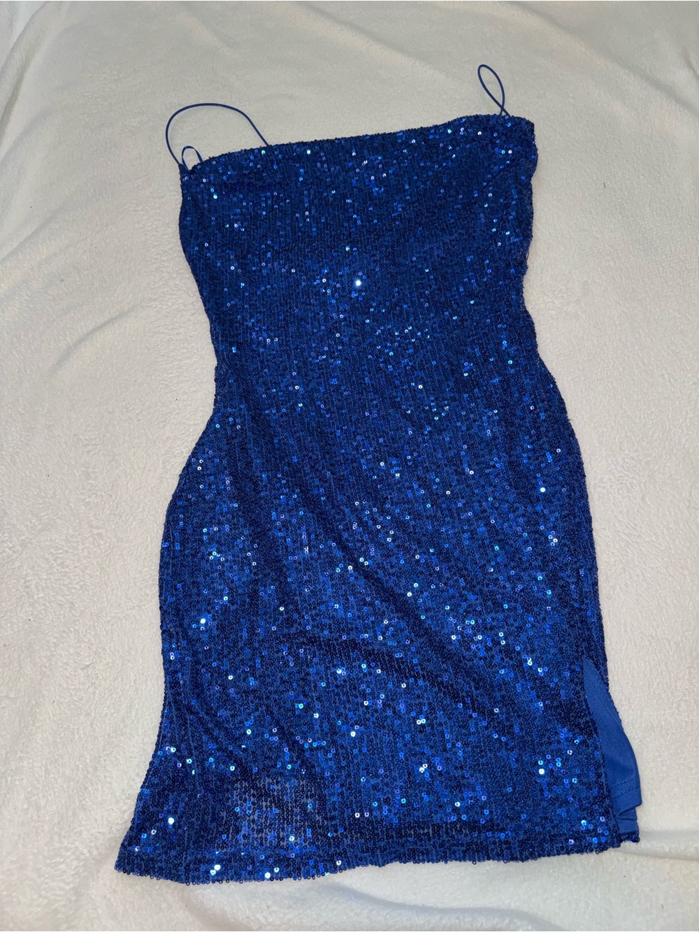 Windsor Royal Blue Sequin Spaghetti Strap Prom Dress - Picture 2 of 4